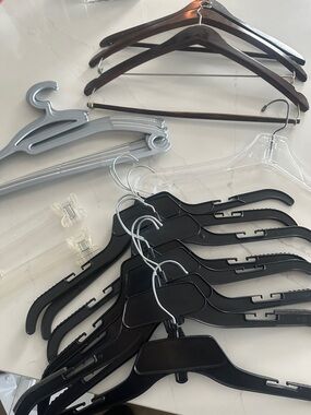 19 Assorted Closet Hangers Pack - Black, Clear, Gray, Brown